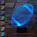 Luz de noche de Rugby Football 3D Lamp Optical Illusion, 7 luces de escritorio de mesa Touch Color Changing con base de acrílico plana y ABS